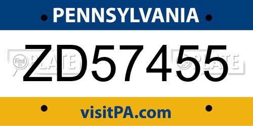 ZD57455 Pennsylvania License Plate