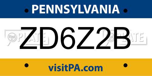 ZD6Z2B Pennsylvania License Plate