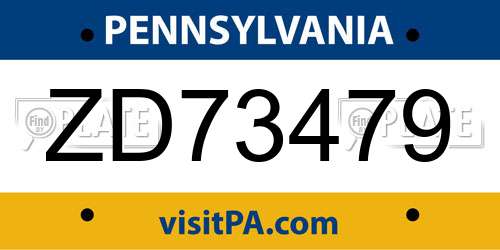 ZD73479 Pennsylvania License Plate