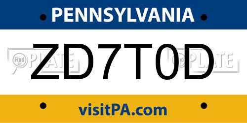 ZD7T0D Pennsylvania License Plate