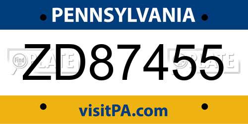 ZD87455 Pennsylvania License Plate