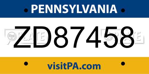 ZD87458 Pennsylvania License Plate
