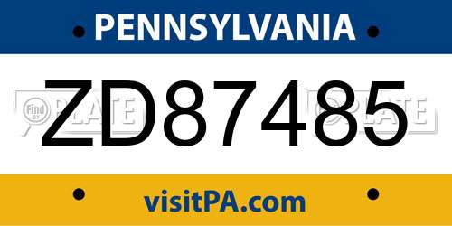 ZD87485 Pennsylvania License Plate