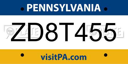ZD8T455 Pennsylvania License Plate