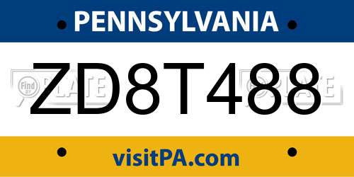 ZD8T488 Pennsylvania License Plate