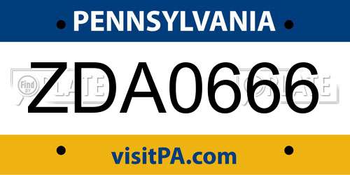 ZDA0666 Pennsylvania License Plate