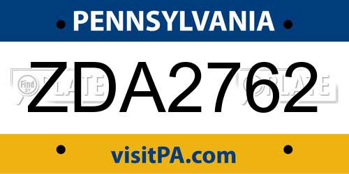ZDA2762 Pennsylvania License Plate