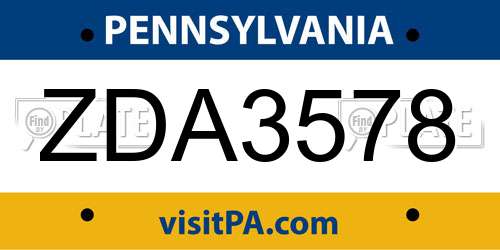 ZDA3578 Pennsylvania License Plate