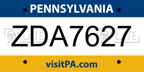 ZDA7627 Pennsylvania License Plate