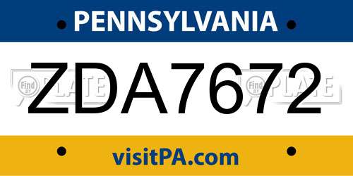 ZDA7672 Pennsylvania License Plate