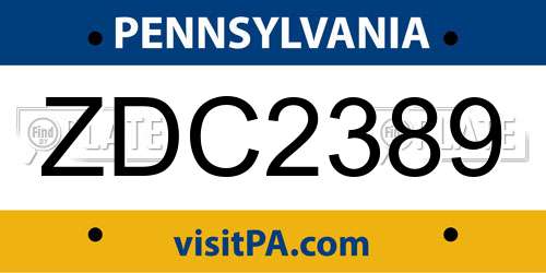 ZDC2389 Pennsylvania License Plate