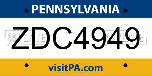 ZDC4949 Pennsylvania License Plate