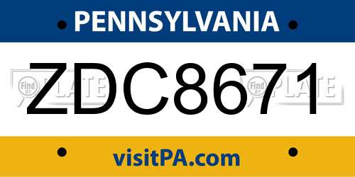 ZDC8671 Pennsylvania License Plate