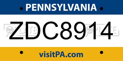 ZDC8914 Pennsylvania License Plate