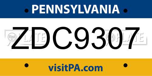 ZDC9307 Pennsylvania License Plate