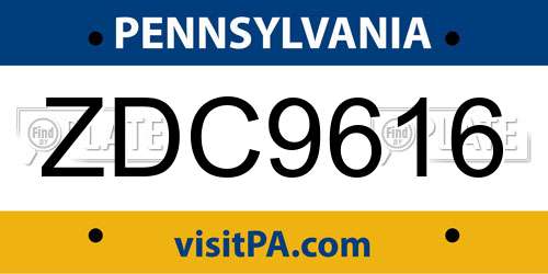 ZDC9616 Pennsylvania License Plate
