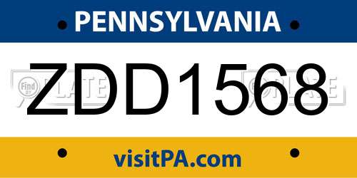 ZDD1568 Pennsylvania License Plate
