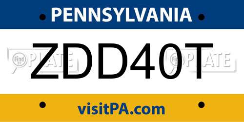 ZDD40T Pennsylvania License Plate
