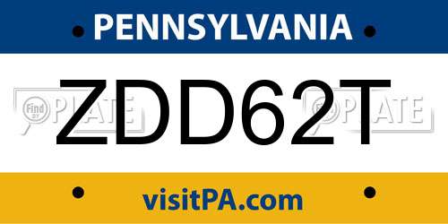 ZDD62T Pennsylvania License Plate