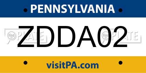 ZDDA02 Pennsylvania License Plate
