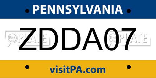 ZDDA07 Pennsylvania License Plate