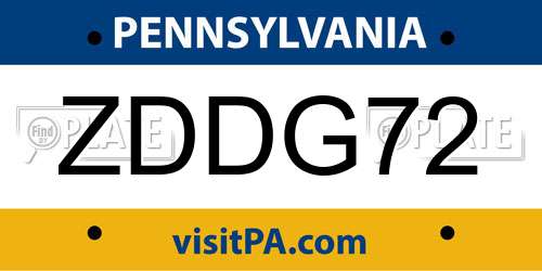 ZDDG72 Pennsylvania License Plate