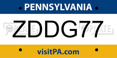 ZDDG77 Pennsylvania License Plate