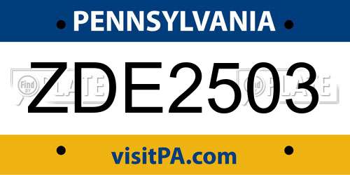 ZDE2503 Pennsylvania License Plate