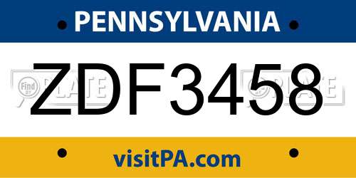 ZDF3458 Pennsylvania License Plate