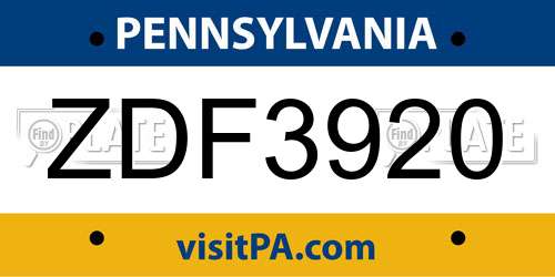 ZDF3920 Pennsylvania License Plate