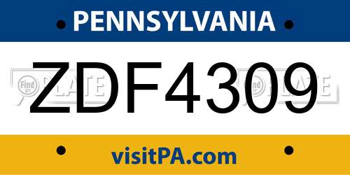 ZDF4309 Pennsylvania License Plate