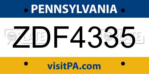 ZDF4335 Pennsylvania License Plate
