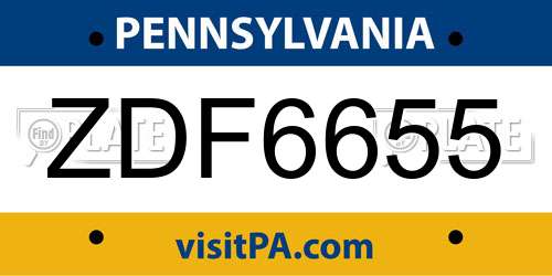 ZDF6655 Pennsylvania License Plate