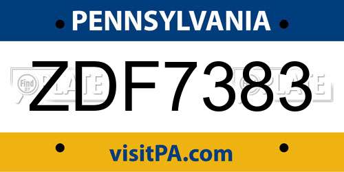 ZDF7383 Pennsylvania License Plate