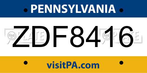 ZDF8416 Pennsylvania License Plate