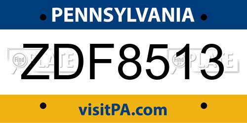 ZDF8513 Pennsylvania License Plate
