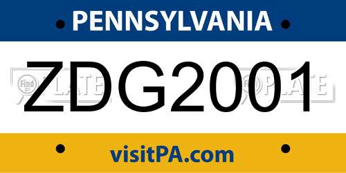 ZDG2001 Pennsylvania License Plate