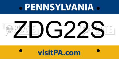 ZDG22S Pennsylvania License Plate