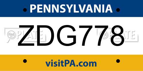 ZDG778 Pennsylvania License Plate