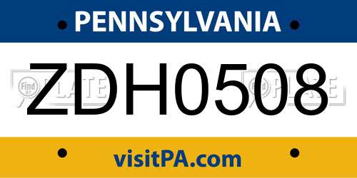ZDH0508 Pennsylvania License Plate