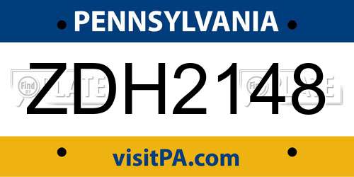 ZDH2148 Pennsylvania License Plate