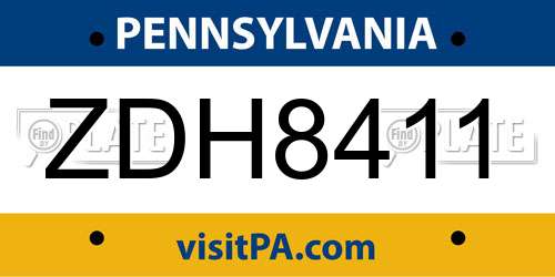 ZDH8411 Pennsylvania License Plate