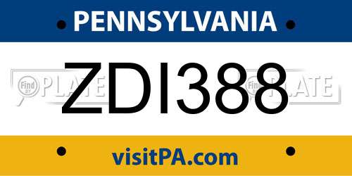 ZDI388 Pennsylvania License Plate