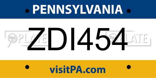 ZDI454 Pennsylvania License Plate