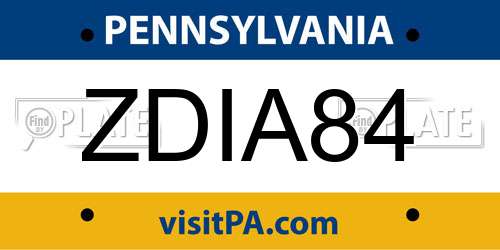 ZDIA84 Pennsylvania License Plate
