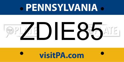 ZDIE85 Pennsylvania License Plate