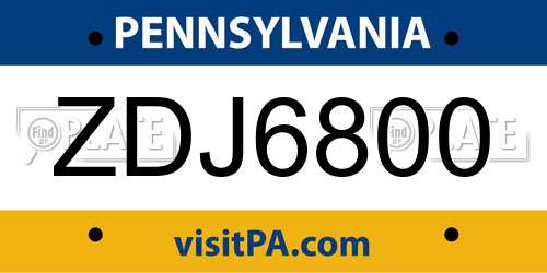 ZDJ6800 Pennsylvania License Plate