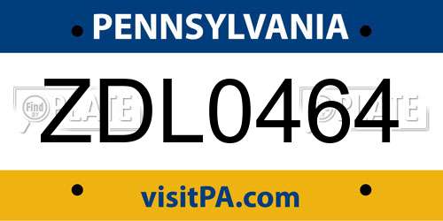 ZDL0464 Pennsylvania License Plate