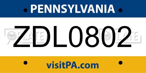 ZDL0802 Pennsylvania License Plate