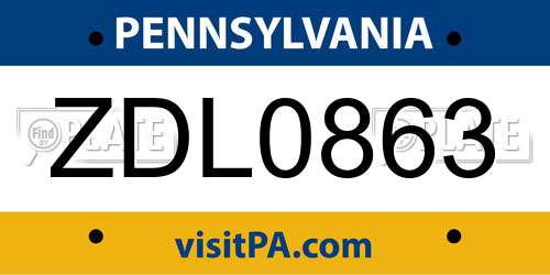 ZDL0863 Pennsylvania License Plate
